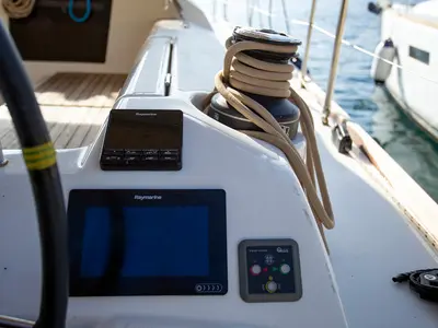 Cockpit of Eva, a Dufour 412 GL sailboat at Mali Lošinj, Croatia