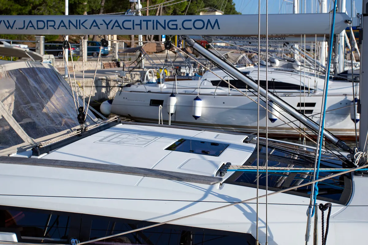 Deck of Eva, a Dufour 412 GL sailboat at Mali Lošinj, Croatia