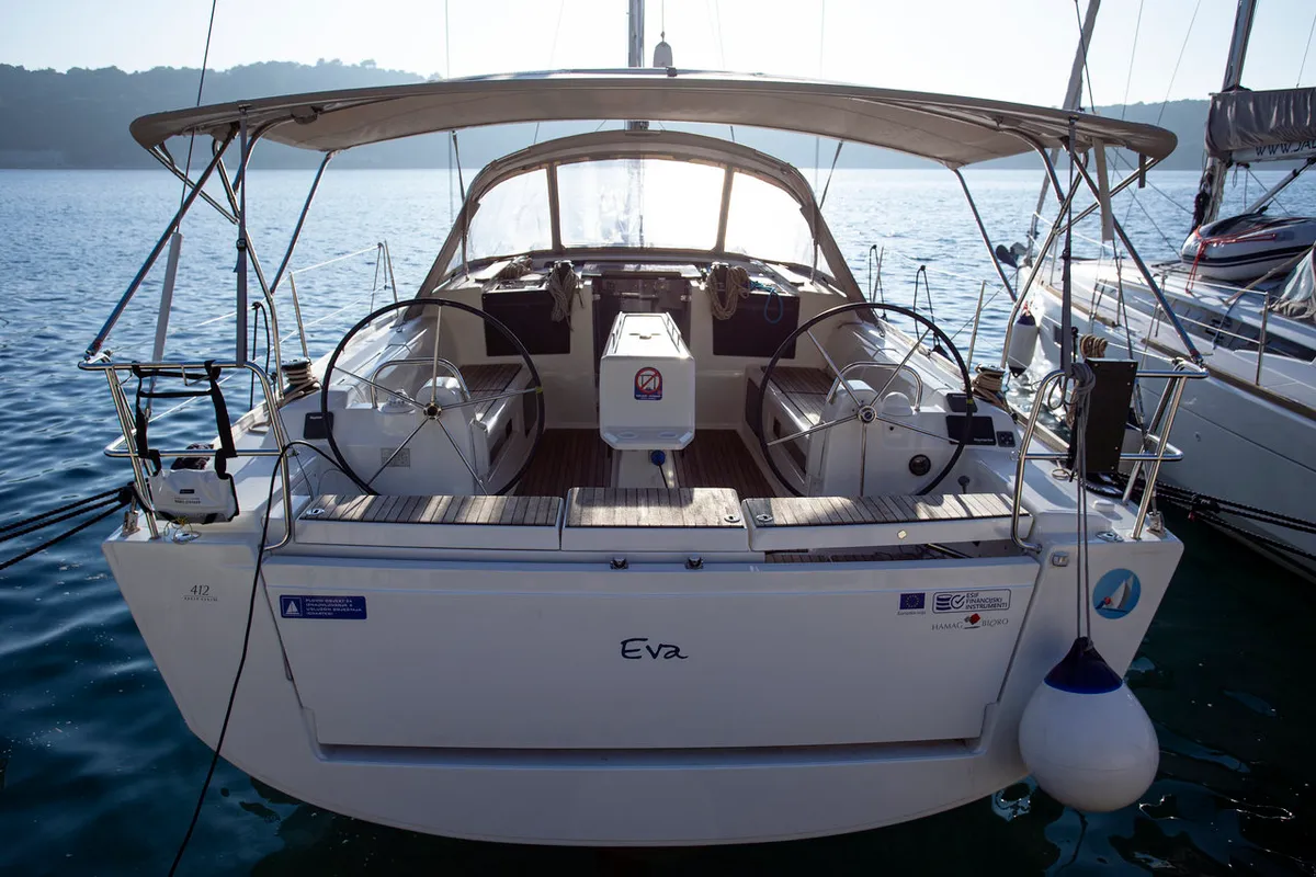 Exterior view of Eva, a Dufour 412 GL sailboat at Mali Lošinj, Croatia
