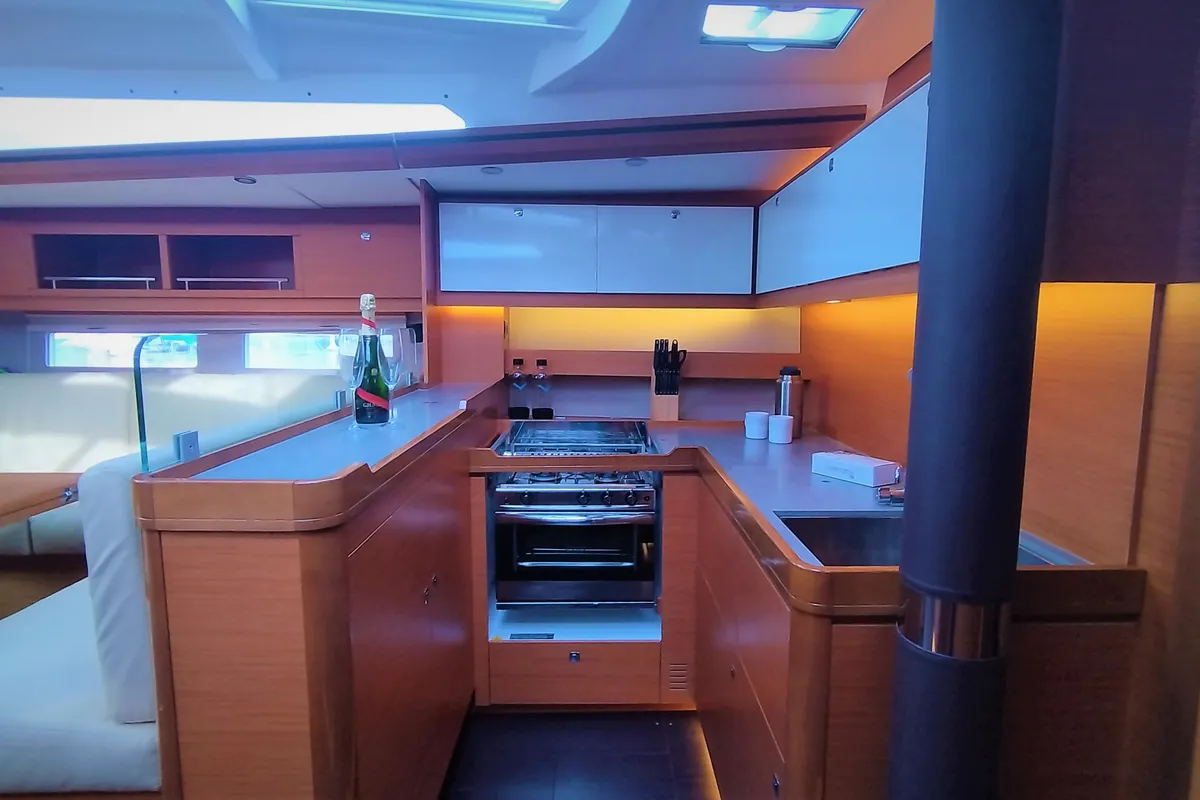 Galley of Morisia, a Dufour 56 Exclusive sailboat at Olbia, Italy