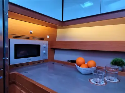 Galley of Morisia, a Dufour 56 Exclusive sailboat at Olbia, Italy