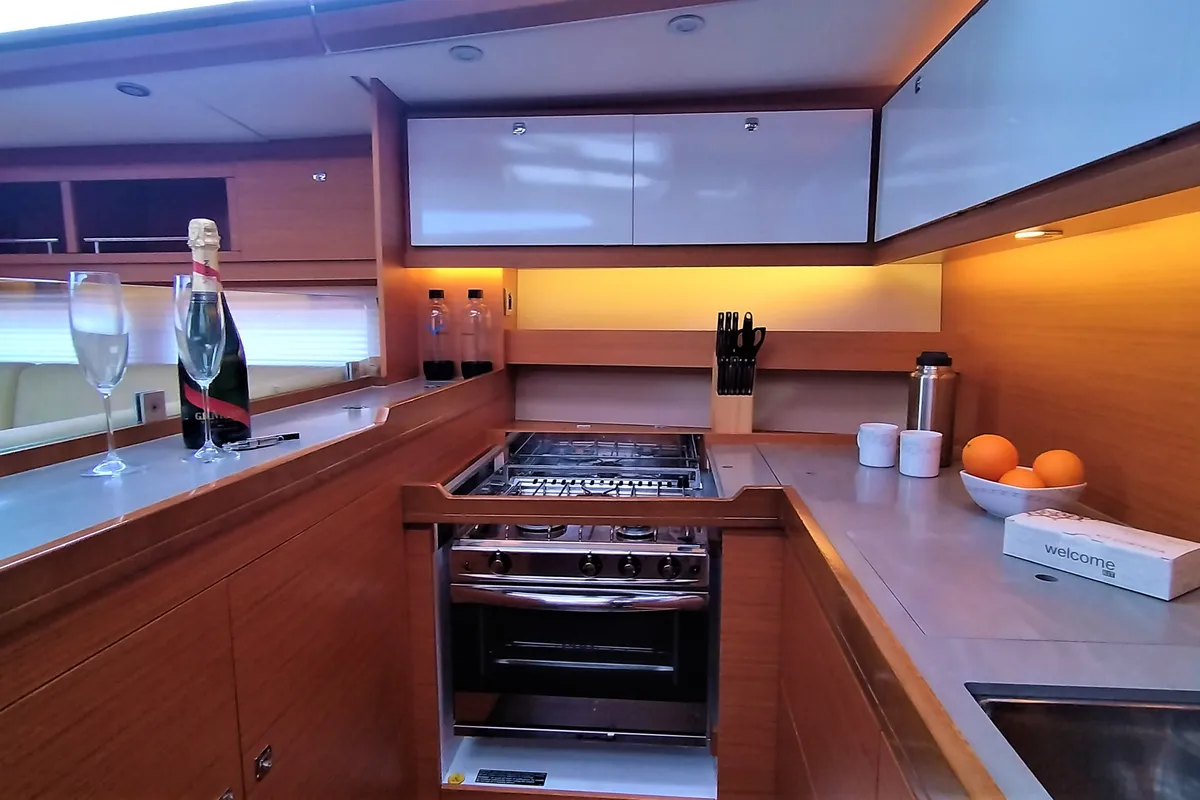 Galley of Morisia, a Dufour 56 Exclusive sailboat at Olbia, Italy