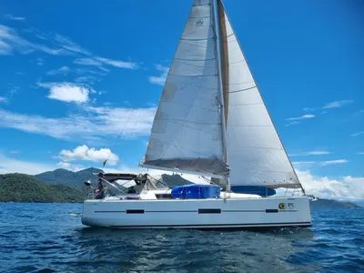 Exterior view of Tigre do Mar, a Dufour 410 Grand Large sailboat at Angra dos Reis, Brazil