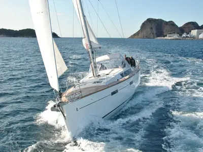Cockpit of Konstantinos (O45), a Beneteau Oceanis 45 sailboat at Athens, Greece