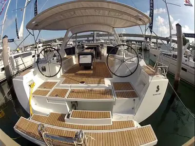 Exterior view of Konstantinos (O45), a Beneteau Oceanis 45 sailboat at Athens, Greece
