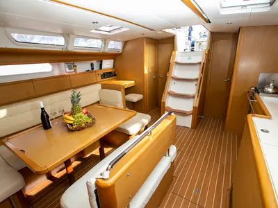 Salon of Mimi, a Jeanneau Sun Odyssey 49i sailboat at Keramoti, Greece