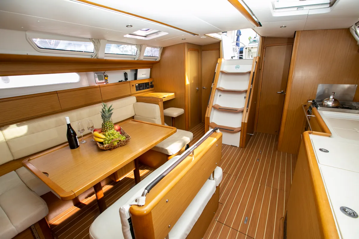 Salon of Mimi, a Jeanneau Sun Odyssey 49i sailboat at Keramoti, Greece