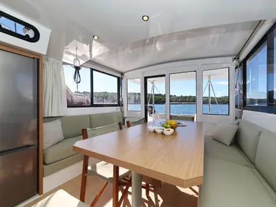 Salon of Rolling Stone, a Bali Catspace catamaran at Grad Šibenik, Croatia