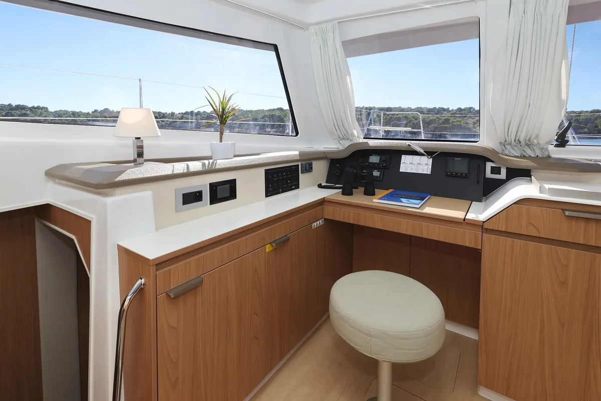 Salon of Rolling Stone, a Bali Catspace catamaran at Grad Šibenik, Croatia