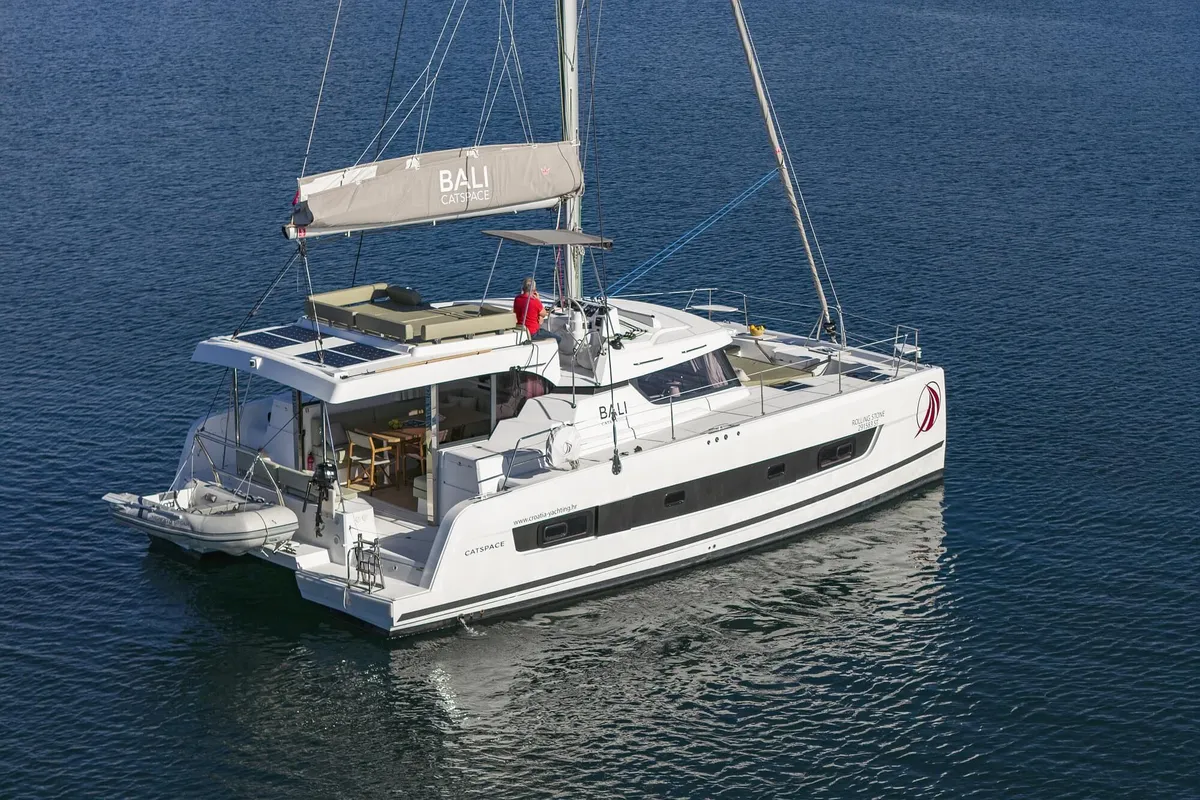 Exterior view of Rolling Stone, a Bali Catspace catamaran at Grad Šibenik, Croatia