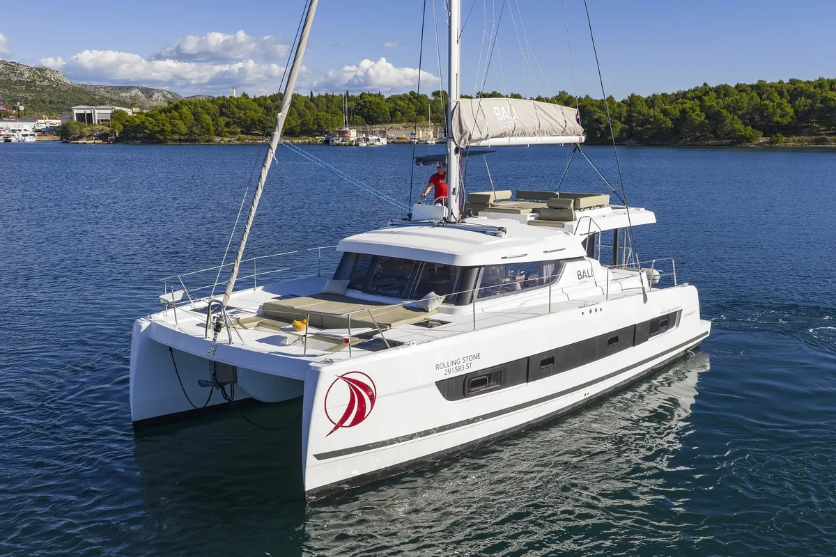 Exterior view of Rolling Stone, a Bali Catspace catamaran at Grad Šibenik, Croatia