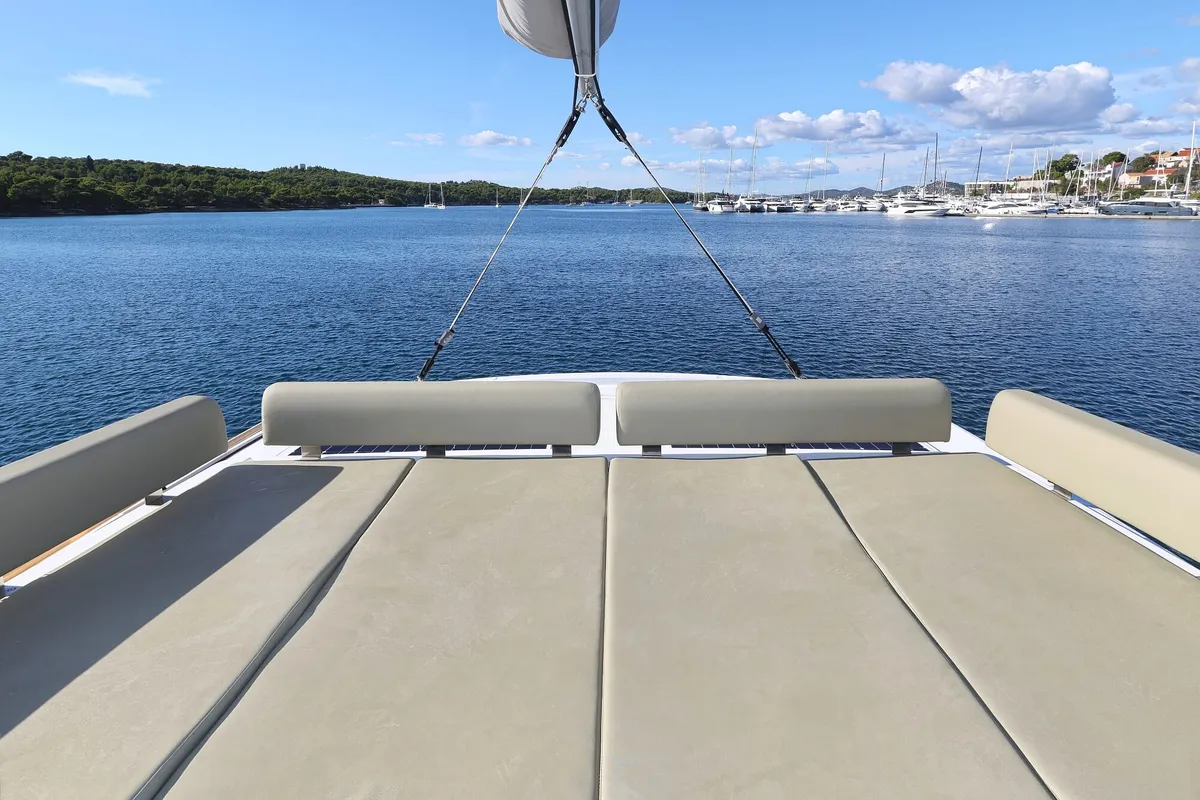Deck of Rolling Stone, a Bali Catspace catamaran at Grad Šibenik, Croatia