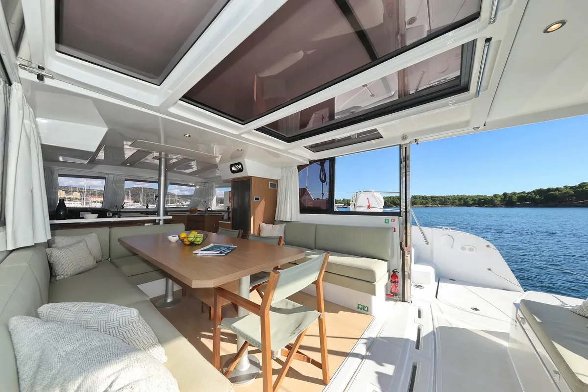 Deck of Rolling Stone, a Bali Catspace catamaran at Grad Šibenik, Croatia