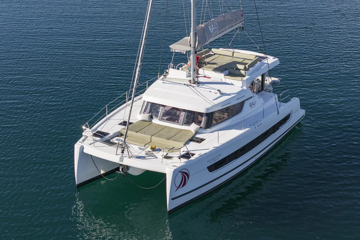 Exterior view of Rolling Stone, a Bali Catspace catamaran at Grad Šibenik, Croatia