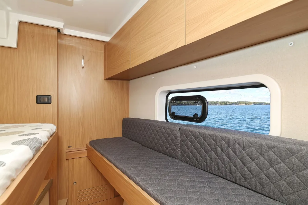 Cabin on Rolling Stone, a Bali Catspace catamaran at Grad Šibenik, Croatia
