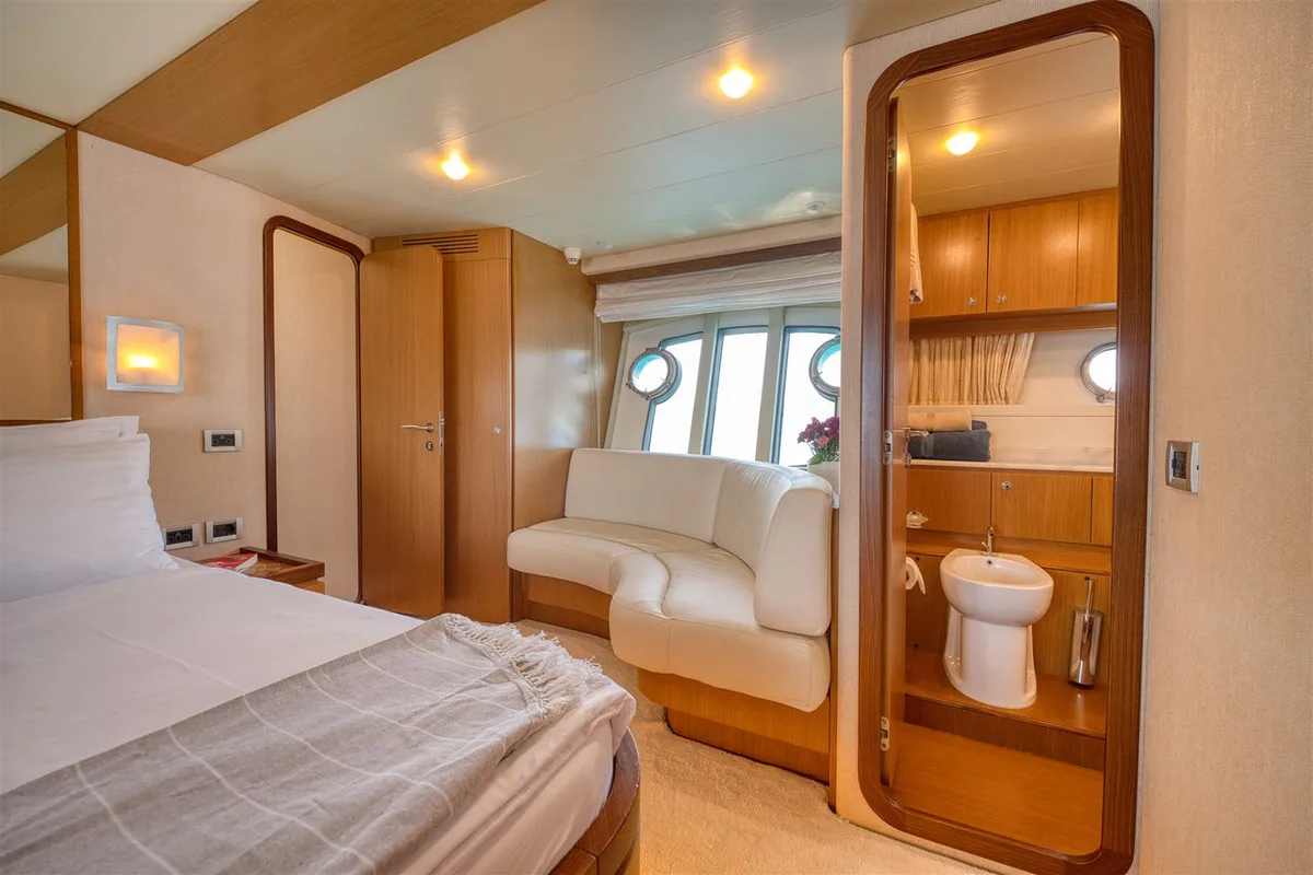 Cabin on M/Y Dominique, a Ferretti Yachts 681 motor yacht at Split, Croatia