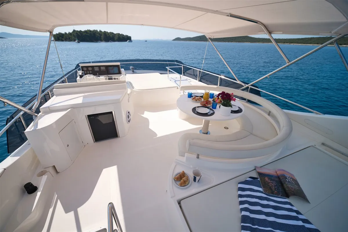 Deck of M/Y Dominique, a Ferretti Yachts 681 motor yacht at Split, Croatia