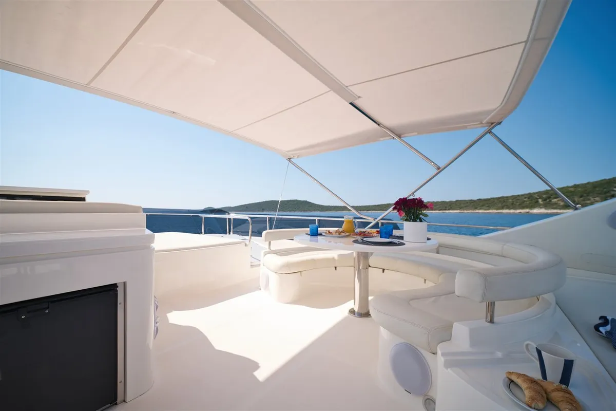 Deck of M/Y Dominique, a Ferretti Yachts 681 motor yacht at Split, Croatia