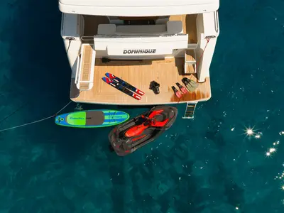 Deck of M/Y Dominique, a Ferretti Yachts 681 motor yacht at Split, Croatia