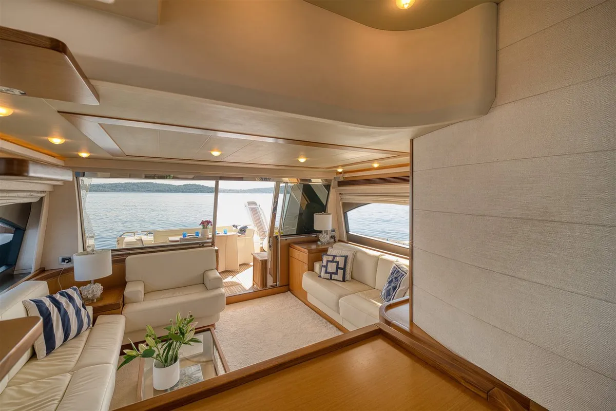 Salon of M/Y Dominique, a Ferretti Yachts 681 motor yacht at Split, Croatia