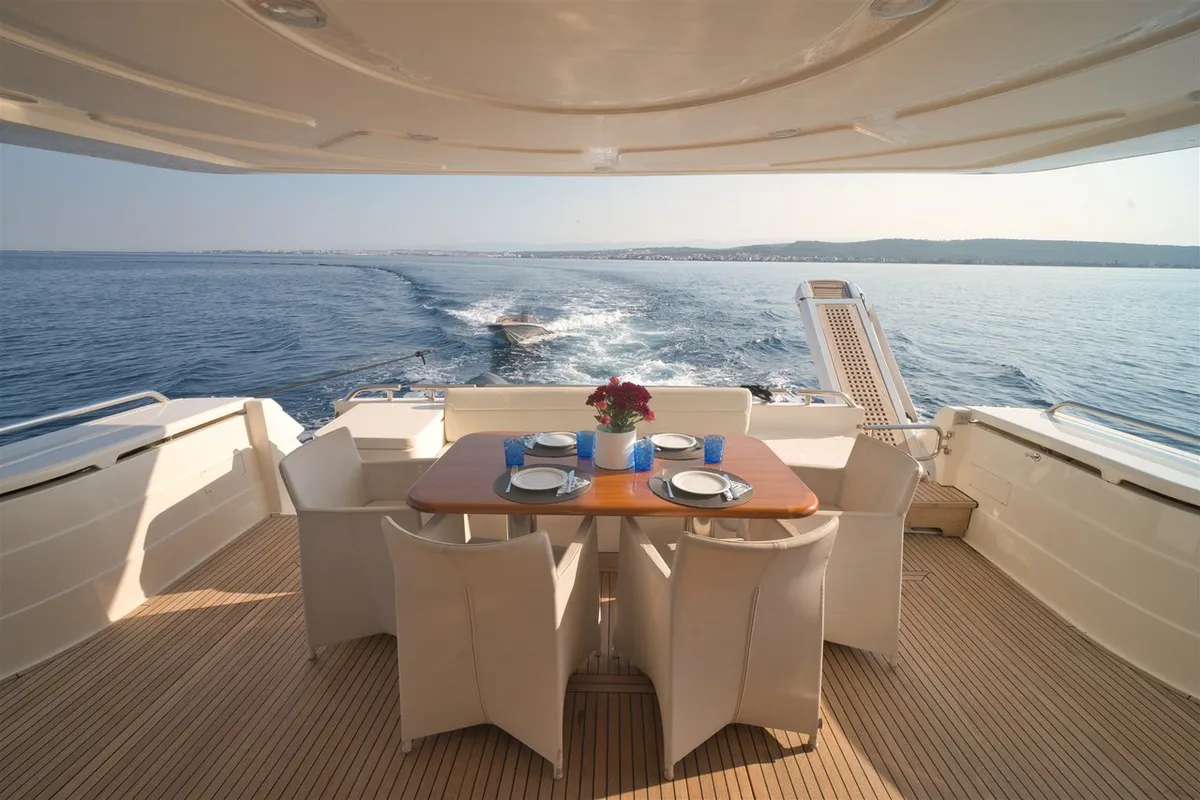 Deck of M/Y Dominique, a Ferretti Yachts 681 motor yacht at Split, Croatia