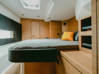 Cabin on Hawaii 5-0, a Dufour 48 Catamaran catamaran at Parikia, Greece