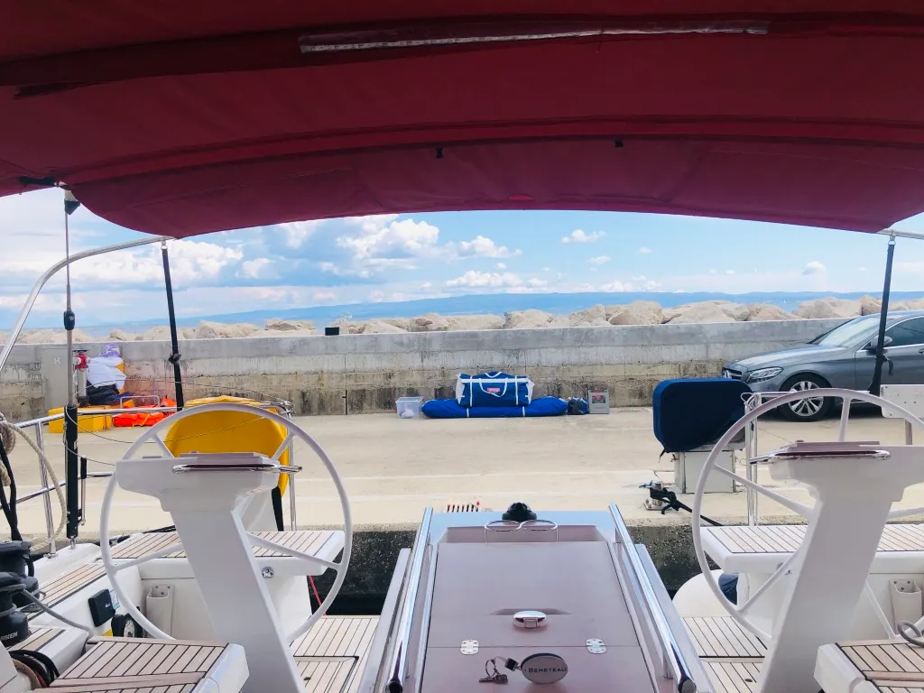 Cockpit of PRINCESS MIA, a Beneteau Oceanis 46.1 sailboat at Split, Croatia