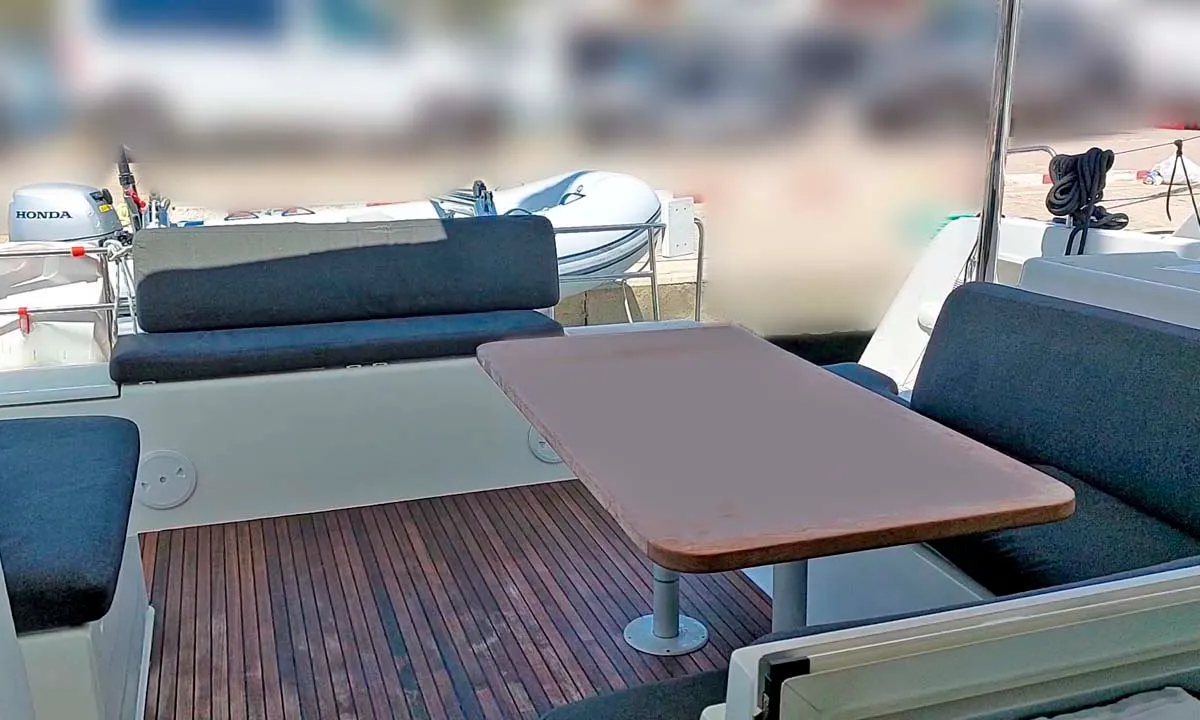Deck of StarElli, a Lagoon 40 catamaran at Palma de Mallorca, Spain