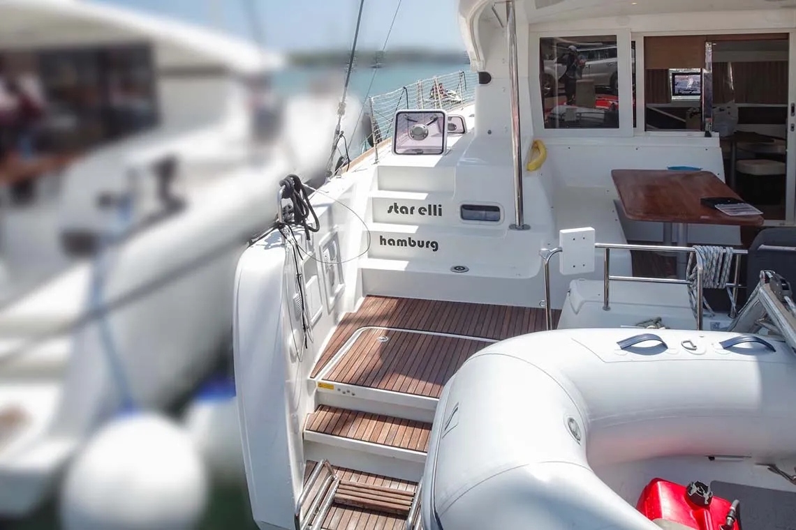 Deck of StarElli, a Lagoon 40 catamaran at Palma de Mallorca, Spain