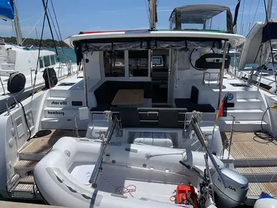 Deck of StarElli, a Lagoon 40 catamaran at Palma de Mallorca, Spain