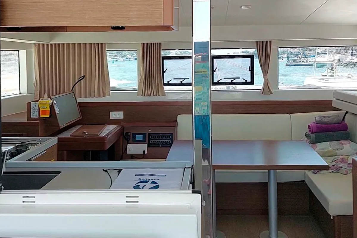 Salon of StarElli, a Lagoon 40 catamaran at Palma de Mallorca, Spain