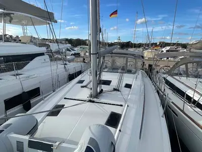 Deck of Star of the Seas, a Beneteau Oceanis 40.1 sailboat at Felanitx, Spain