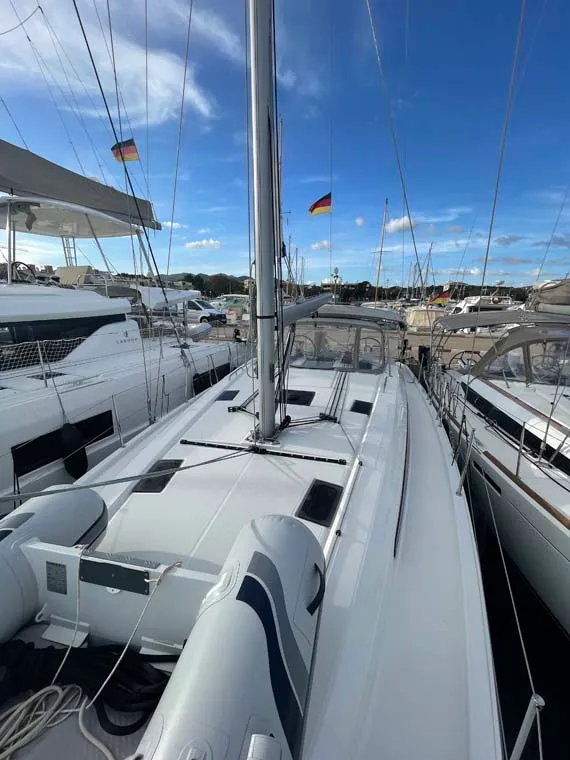 Deck of Star of the Seas, a Beneteau Oceanis 40.1 sailboat at Felanitx, Spain