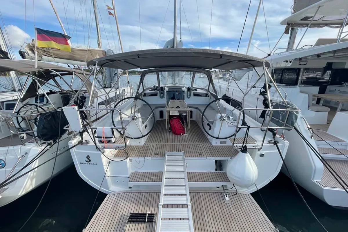 Exterior view of Star of the Seas, a Beneteau Oceanis 40.1 sailboat at Felanitx, Spain