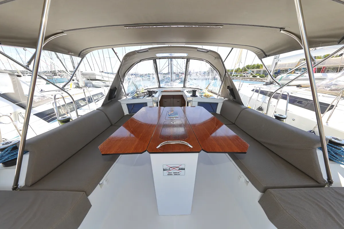 Deck of Funk, a Dufour 44 sailboat at Grad Vodice, Croatia