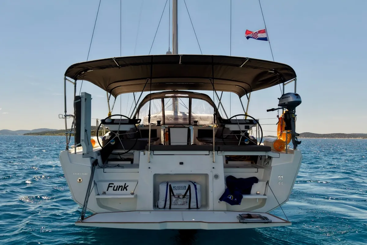 Exterior view of Funk, a Dufour 44 sailboat at Vodice, Croatia
