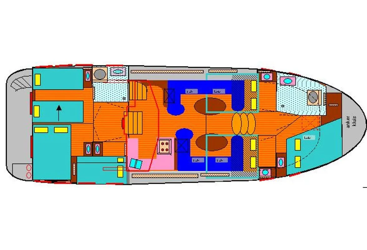 Floor plan of Beatrix, a Gulet Hibo 1300 motorboat at Woudsend, Netherlands