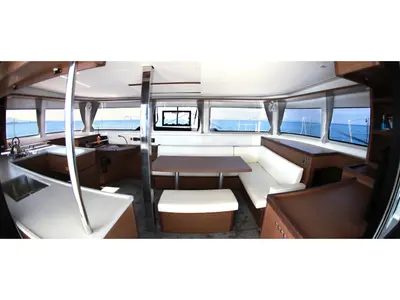 Salon of Barchetta IV, a Lagoon 46 catamaran at Preveza, Greece