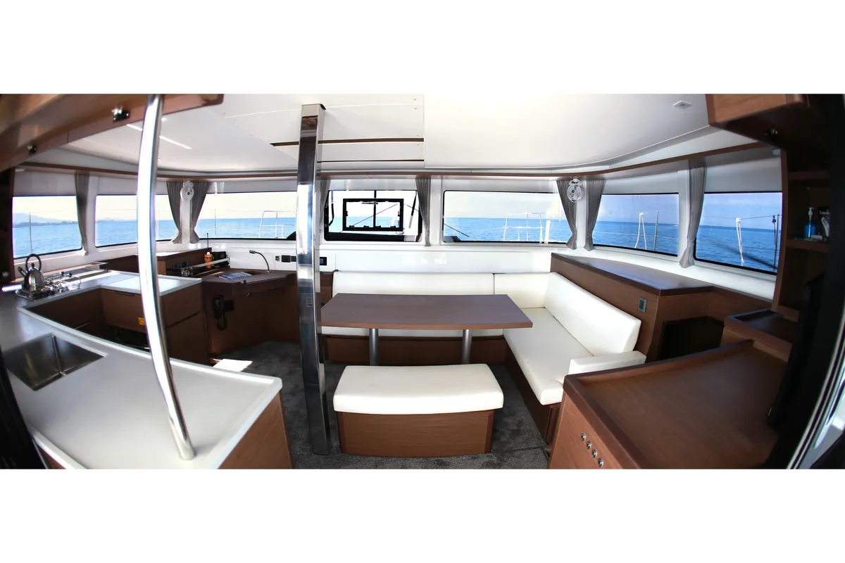 Salon of Barchetta IV, a Lagoon 46 catamaran at Preveza, Greece