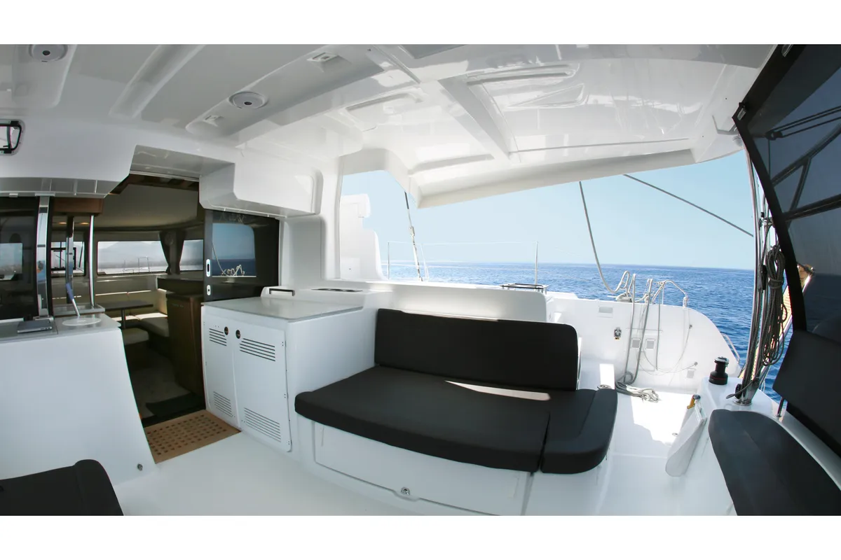 Deck of Barchetta IV, a Lagoon 46 catamaran at Preveza, Greece