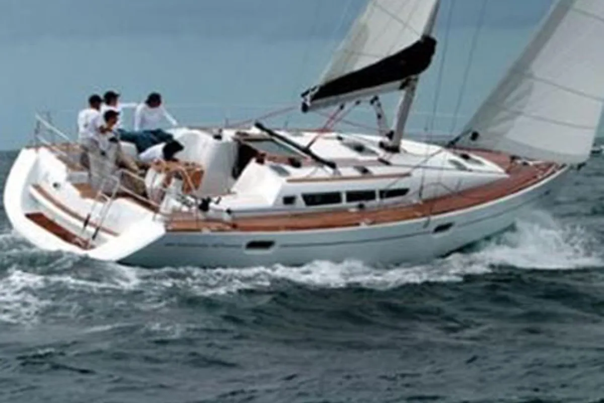 Exterior view of Gemini, a Jeanneau Sun Odyssey 42 i sailboat at Olbia, Italy