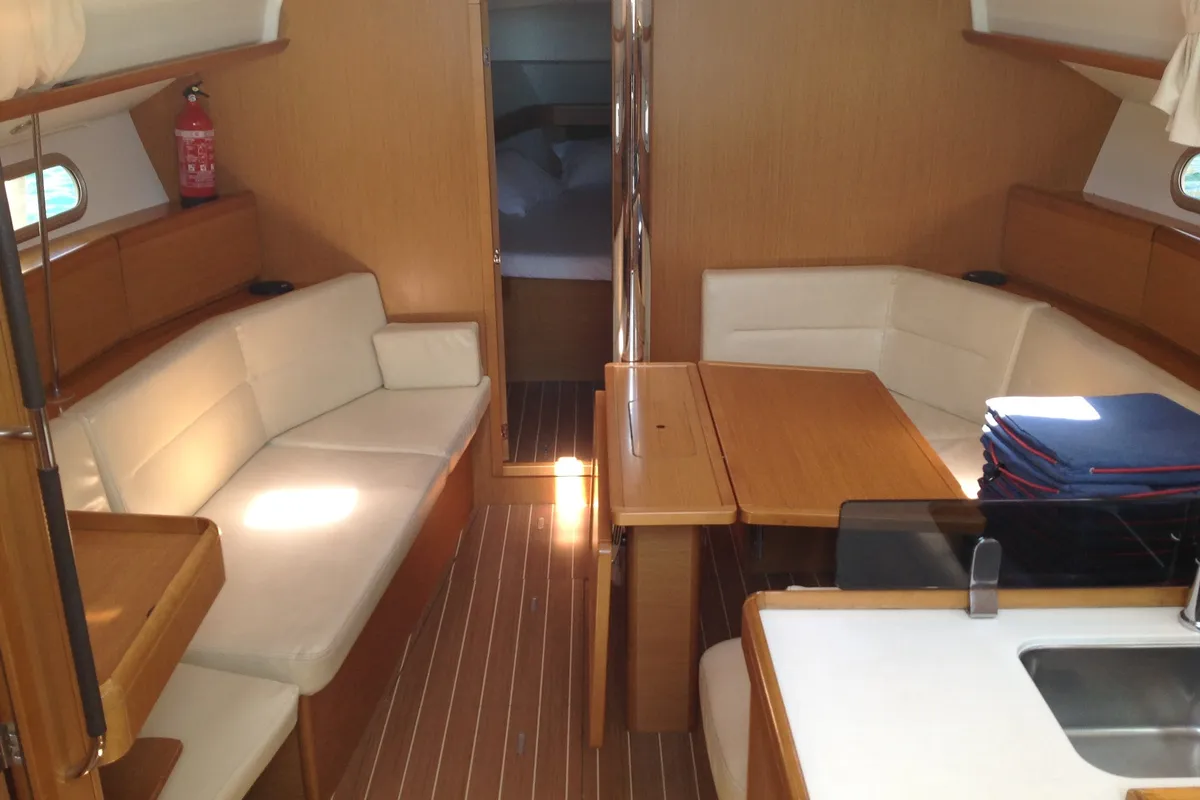 Salon of Gemini, a Jeanneau Sun Odyssey 42 i sailboat at Olbia, Italy