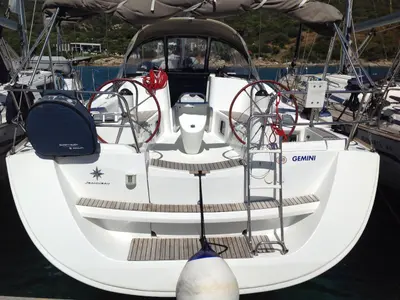 Cockpit of Gemini, a Jeanneau Sun Odyssey 42 i sailboat at Olbia, Italy