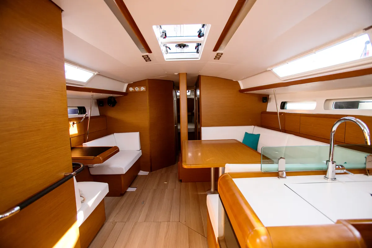 Salon of Charlie, a Jeanneau Sun Odyssey 449 sailboat at Athens, Greece