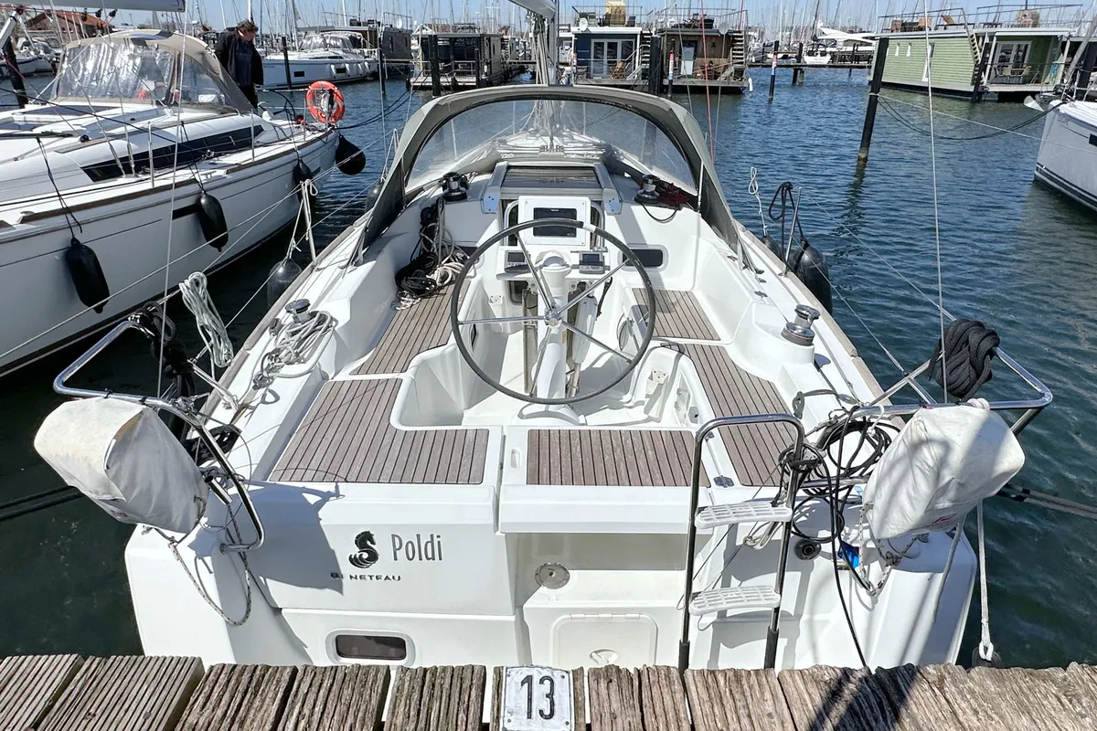 Cockpit of Poldi, a Beneteau Oceanis 31 sailboat at Heiligenhafen, Germany