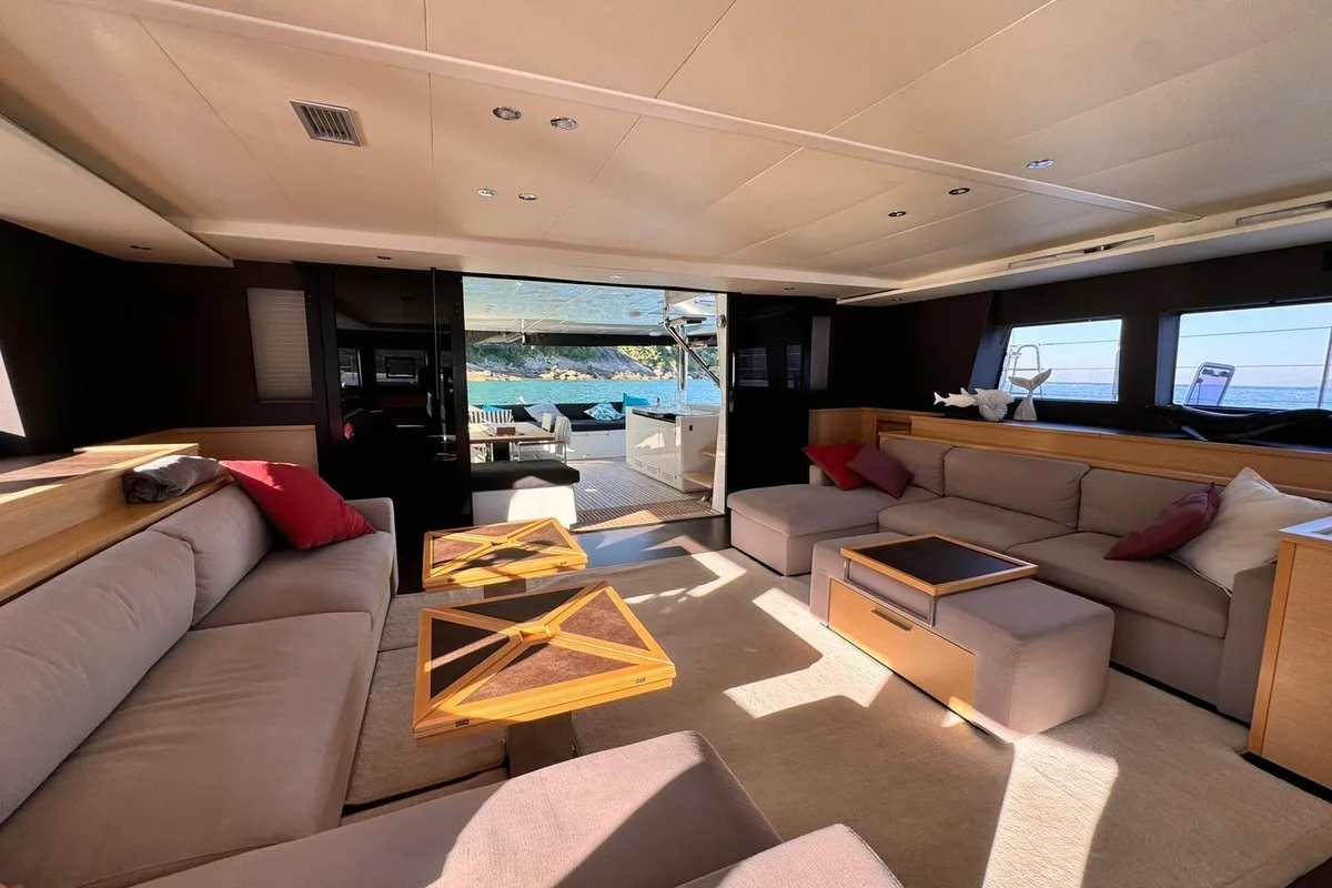 Salon of La Joya, a Lagoon 620 catamaran at Angra dos Reis, Brazil