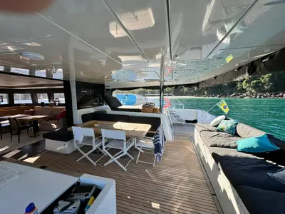 Deck of La Joya, a Lagoon 620 catamaran at Angra dos Reis, Brazil