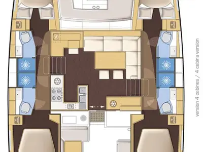 Floor plan of Azraq, a Lagoon 450 F catamaran at Athens, Greece