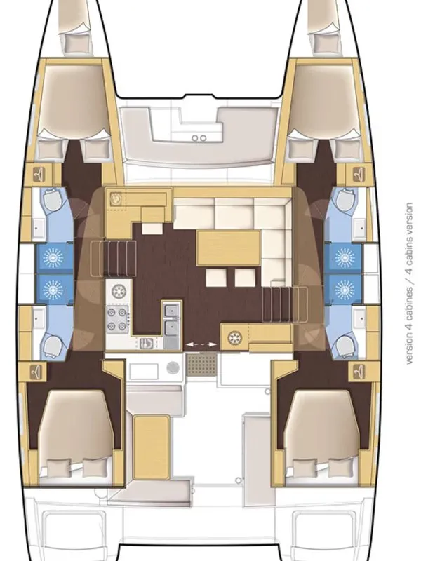 Floor plan of Azraq, a Lagoon 450 F catamaran at Athens, Greece