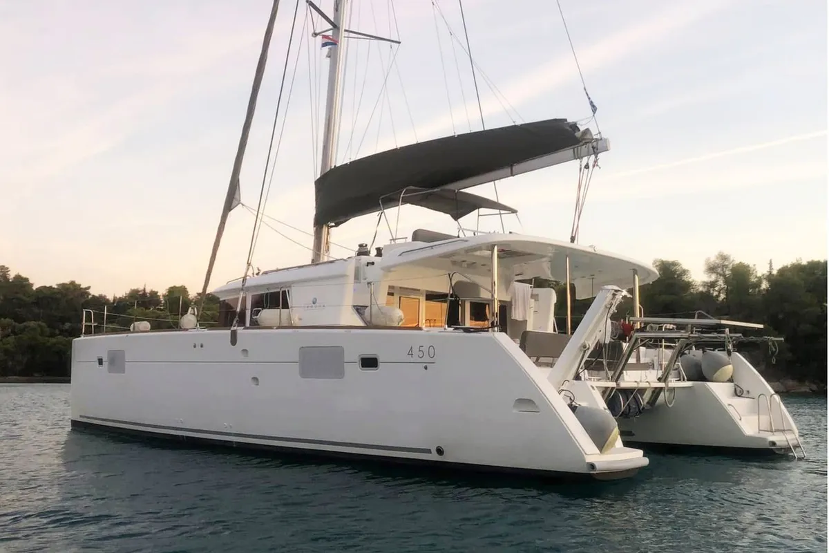Azraq, a Lagoon 450 F catamaran at Athens, Greece